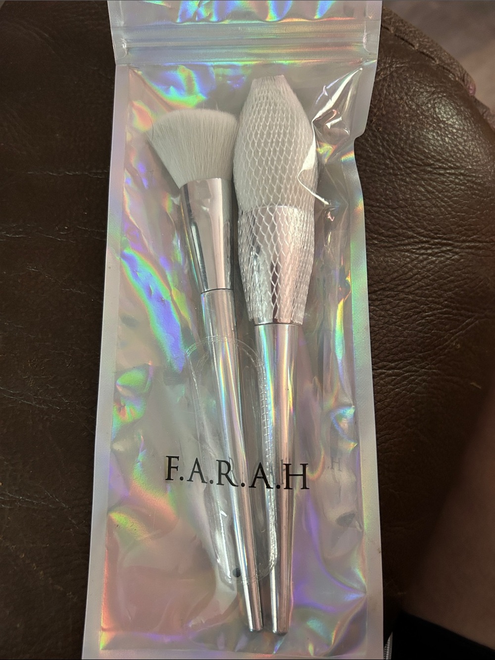 F.A.R.A.H Iridescent Silver Makeup Brush Set - 2 Pieces
